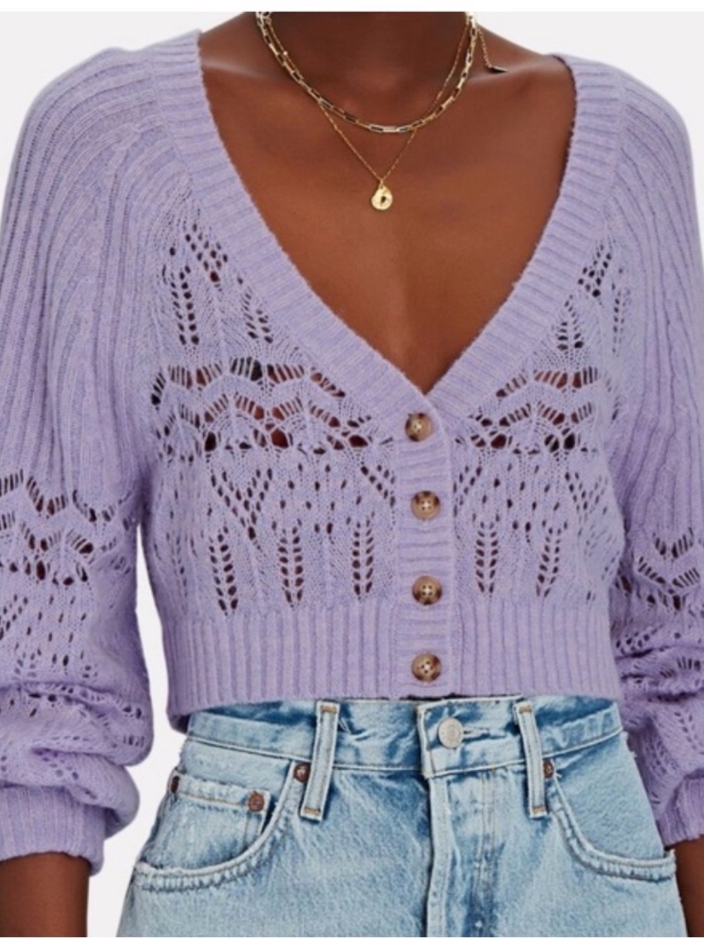 Intermix Rosa Pointelle V-Neck Cardigan